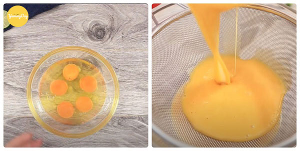 Trộn nguyên liệu cùng trứng với nêm gia vị, lọc trứng