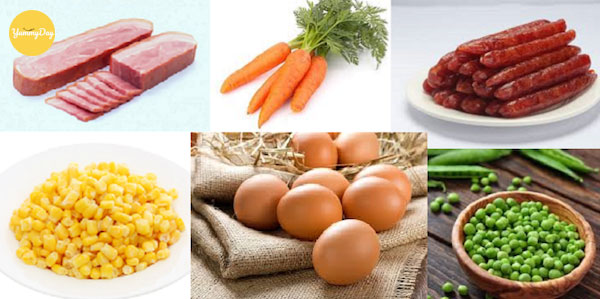 Các thành phần nguyên liệu cho món trứng hấp rau củ