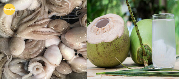Nguyên liệu cho món bạch tuộc hấp nước dừa