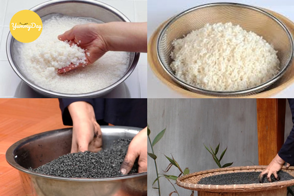 Gạo nếp đem trộn với tro mịn