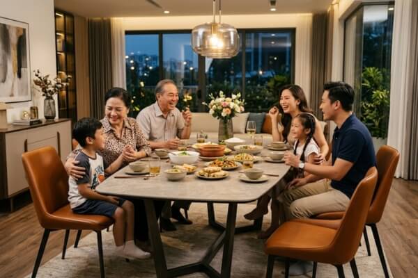 Phòng ăn là nơi kết nối các thành viên trong gia đình