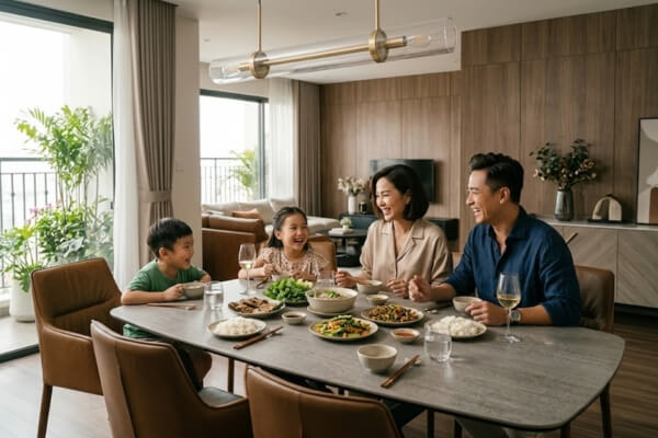 Phòng ăn trở thành không gian kết nối trong gia đình